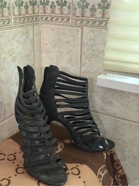Wild Rose Black Strappy Glitter High Heel Sandal